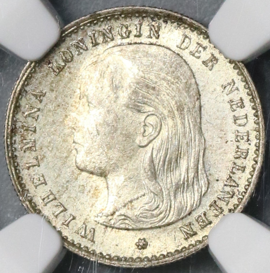 1895 NGC MS 64 Netherlands 10 Cents Key Wilhelmina Silver Coin
