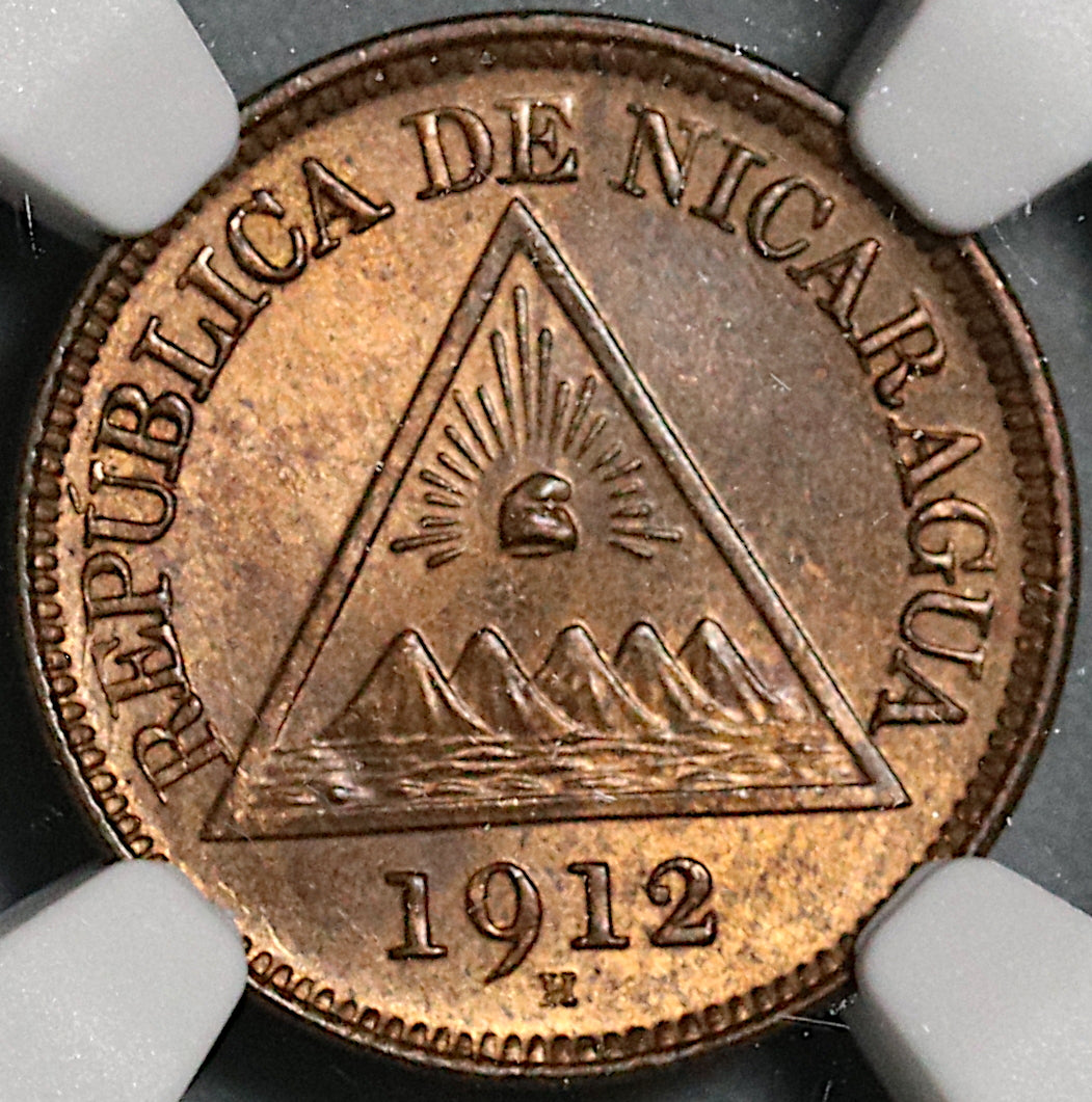 1912-H NGC MS 64 RB Nicaragua 1/2 Centavo Volcanos Coin POP 2/1 (21040403D), image size:1051x1061