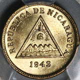 1943 PCGS MS 65 Nicaragua 1 Centavo Volcanoes Liberty Cap Coin (22091302C)