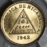 1943 PCGS MS 65 Nicaragua 1 Centavo Volcanoes Liberty Cap Coin (22091302C)