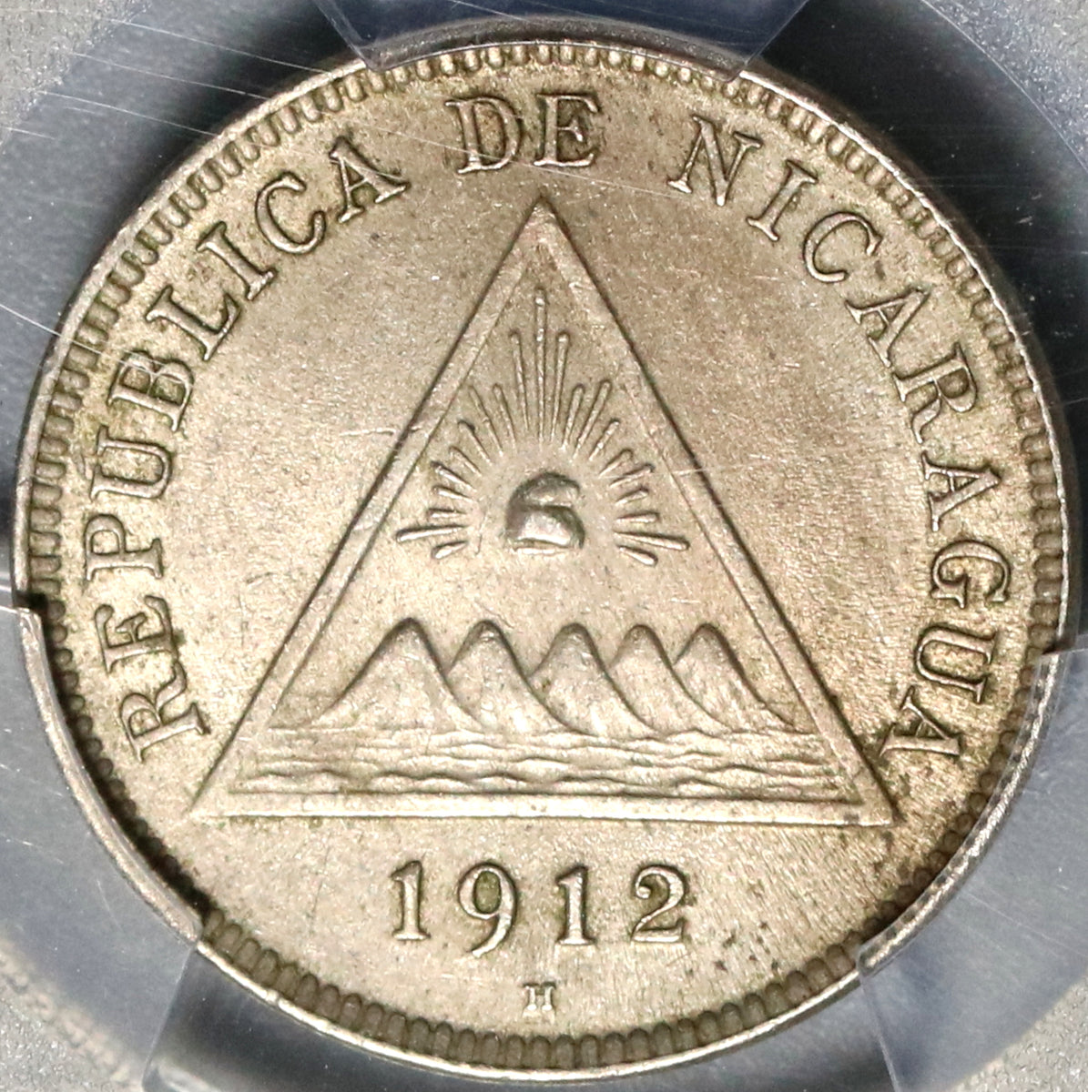 1912-H PCGS MS 63 Nicaragua 5 Centavos Volcanos Heaton Coin