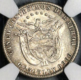 1916 NGC AU55 Panama 5 Centesimos Silver Key Date 100K Minted Balboa Coin (21022001C)