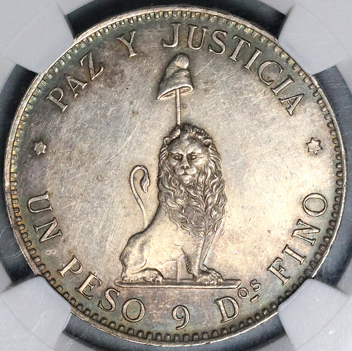 1889 NGC MS 61 Paraguay Peso Lion Liberty Cap Silver Crown Coin