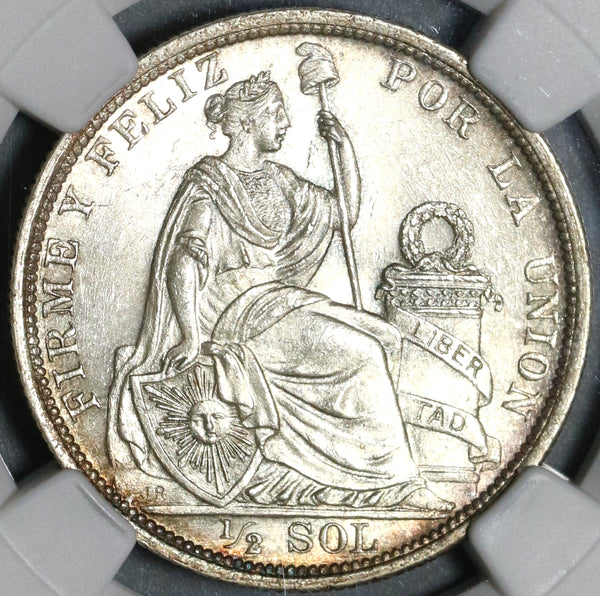 1916 NGC MS 64 Peru 1/2 Sol Seated Liberty Silver Coin (20061603C)