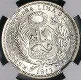 1917 NGC MS 64 Peru 1/2 Sol Silver Seated Liberty Key Date Coin (21081503D)