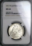 1917 NGC MS 64 Peru 1/2 Sol Silver Seated Liberty Key Date Coin (21081503D)