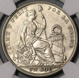 1924/824 NGC AU 58 Peru 1 Sol Silver Error Seated Liberty Philadelphia Coin (21012701C)