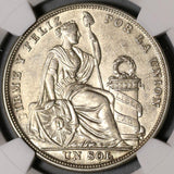 1924/824 NGC AU 58 Peru 1 Sol Silver Error Seated Liberty Philadelphia Coin (21012701C)