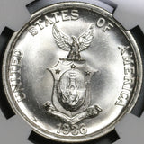1936 NGC MS 65+ Philippines Peso Roosevelt Quezon Silver Commonweatlth Coin (21032201D)