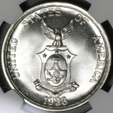 1936 NGC MS 65+ Philippines Peso Roosevelt Quezon Silver Commonweatlth Coin (21032201D)