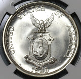 1936 NGC MS 65 Philippines Roosevelt Quezon 1 Peso Silver Commonwealth Commemorative Coin (20011402C)