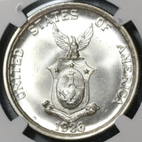 1936 NGC MS 65 Philippines Roosevelt Quezon 1 Peso Silver Commonwealth Commemorative Coin (20011402C)