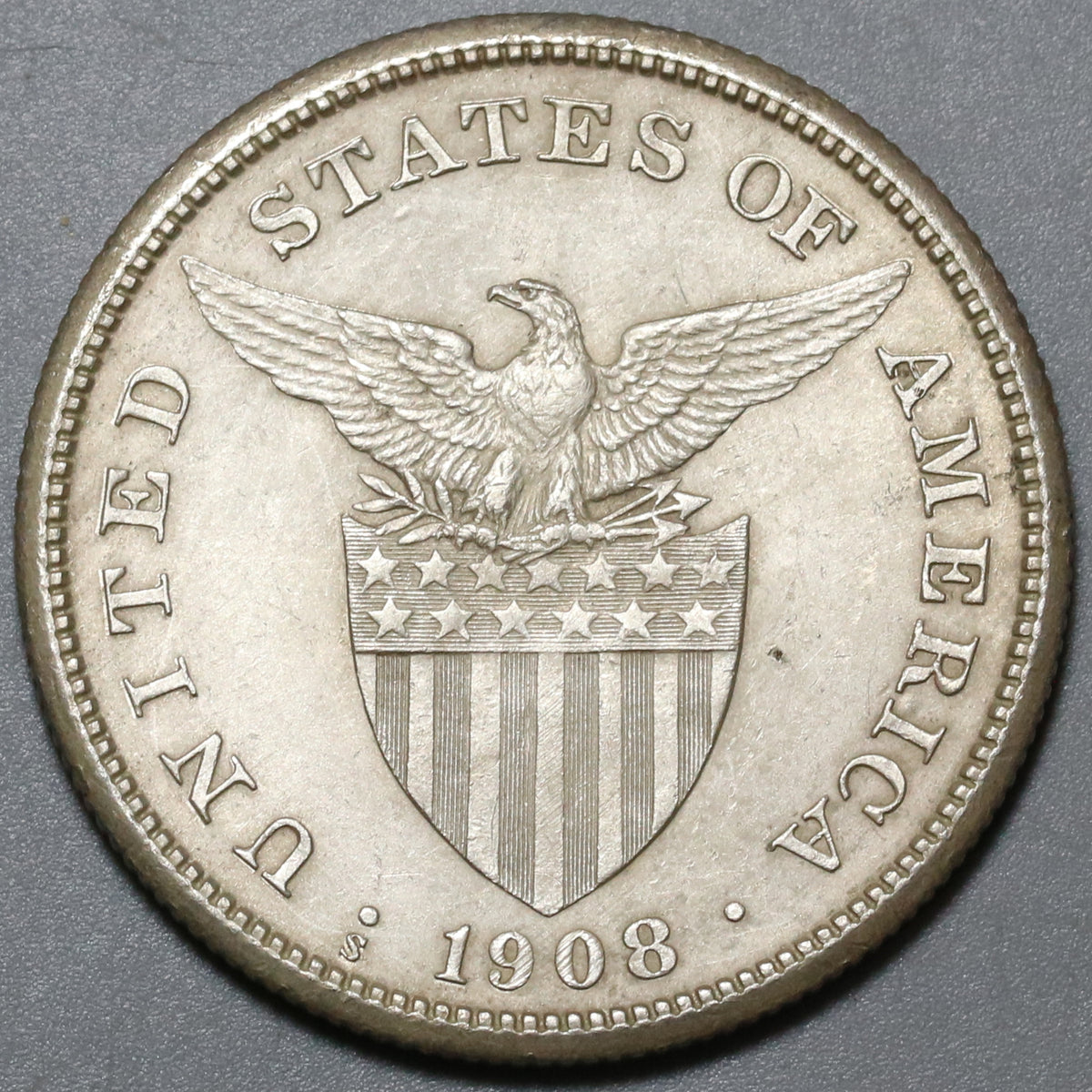 1908-S Silver One Peso Philippines, United States