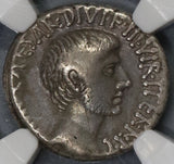 36 BC NGC VF Octavian Roman Imperatorial Denarius Temple Divo Julius Caesar (21091601C)