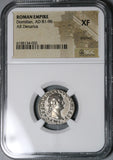 86 NGC XF Domitian Denarius Roman Empire Minerva Ship Prow Owl  (22030201C)