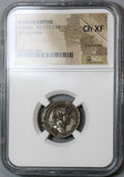 119 Hadrian NGC Ch XF Roman Empire Denarius Pax Pedigree (19092503C)