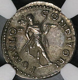 136 NGC AU Hadrian Denarius Roman Empire Romulus King Trophy Spear Coin (23012001C)