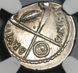 48 BC NGC AU Albinus Bruti Roman Republic AR Denarius Julius Caesar Assassin Silver Coin (20082602D)