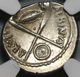 48 BC NGC AU Albinus Bruti Roman Republic AR Denarius Julius Caesar Assassin Silver Coin (20082602D)