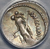 46 BC Cordius Rufus Denarius Roman Republic Dioscuri Venus Cupid ICG VF (21060401C)