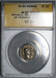 46 BC Cordius Rufus Denarius Roman Republic Dioscuri Venus Cupid ICG VF (21060401C)