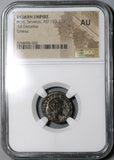 194 NGC AU Septimius Severus Denarius Roman Empire Emesa Trophy Arms Legend Error (20050602C)