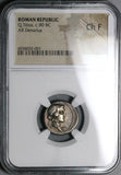 90 BC NGC Ch F Titius AR Denarius Roman Republic Pegasus Bacchus Liber Silver (23032602C)