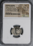 103 NGC AU Trajan Roman Empire Denarius Aequitas Fine Style Pedigree Ancient Coin (18100403C)