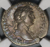 114 NGC Ch VF Trajan's Column Denarius Roman Empire Military Commemorative Monument (20020303C)