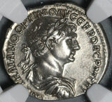114 Trajan Roman Empire Denarius Genius Superb Portrait NGC Ch AU (21062004C)