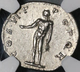 114 Trajan Roman Empire Denarius Genius Superb Portrait NGC Ch AU (21062004C)