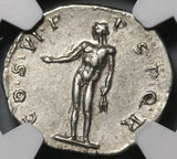 114 Trajan Roman Empire Denarius Genius Superb Portrait NGC Ch AU (21062004C)