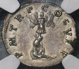 106 NGC Ch AU Trajan Roman Empire Denarius Parthian Victory Captive Trophy Pedigree (21121401C)
