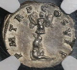 106 NGC Ch AU Trajan Roman Empire Denarius Parthian Victory Captive Trophy Pedigree (21121401C)