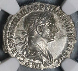 116 NGC Ch AU Trajan Roman Empire Denarius Virtus Parthia Victory (22052203C)