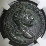 106 Trajan NGC Ch XF Roman Empire Dupondius Emperor Spearing Dacian (19060101C)