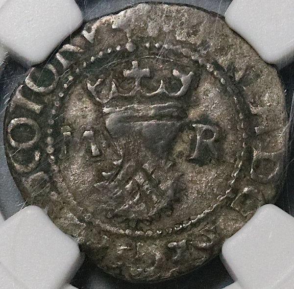 1542 NGC F 12 Mary Queen Scots Scotland Bawbee Thistle Silver Coin (21102702C)