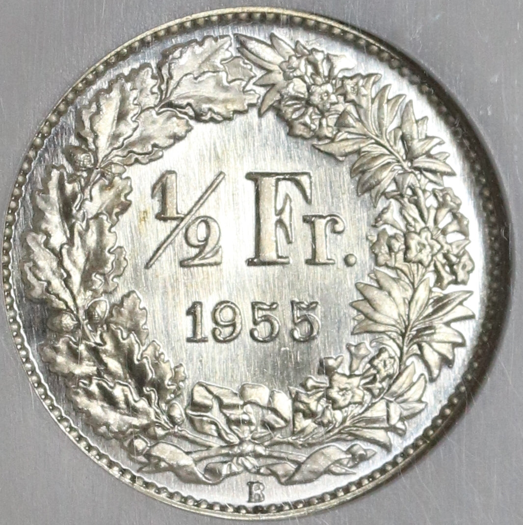 1955 NGC SP67 Switzerland 1/2 Franc Specimen Silver Proof Scarce