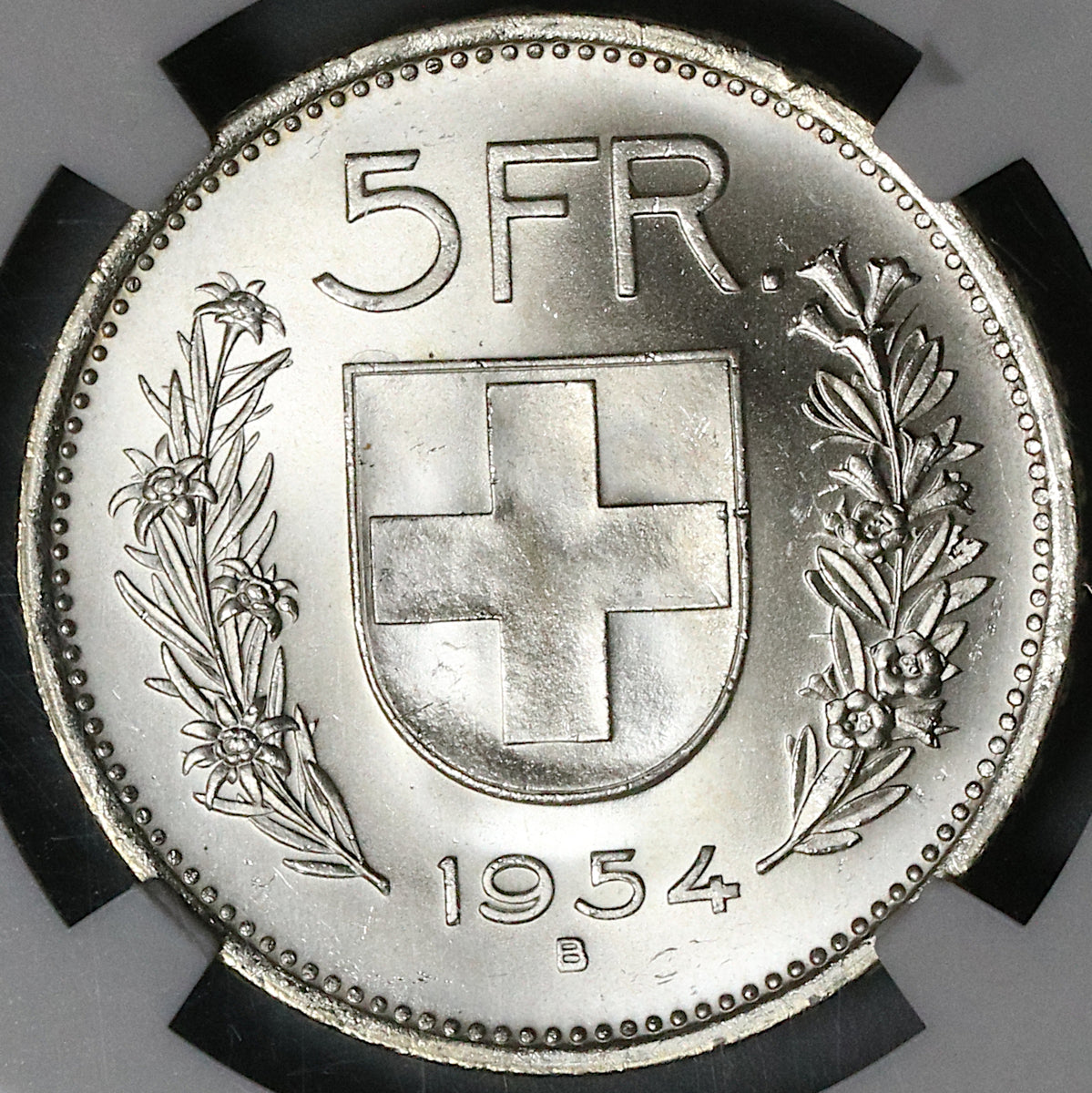 1954 NGC MS 65 Switzerland 5 Francs William Tell Swiss Gem Silver