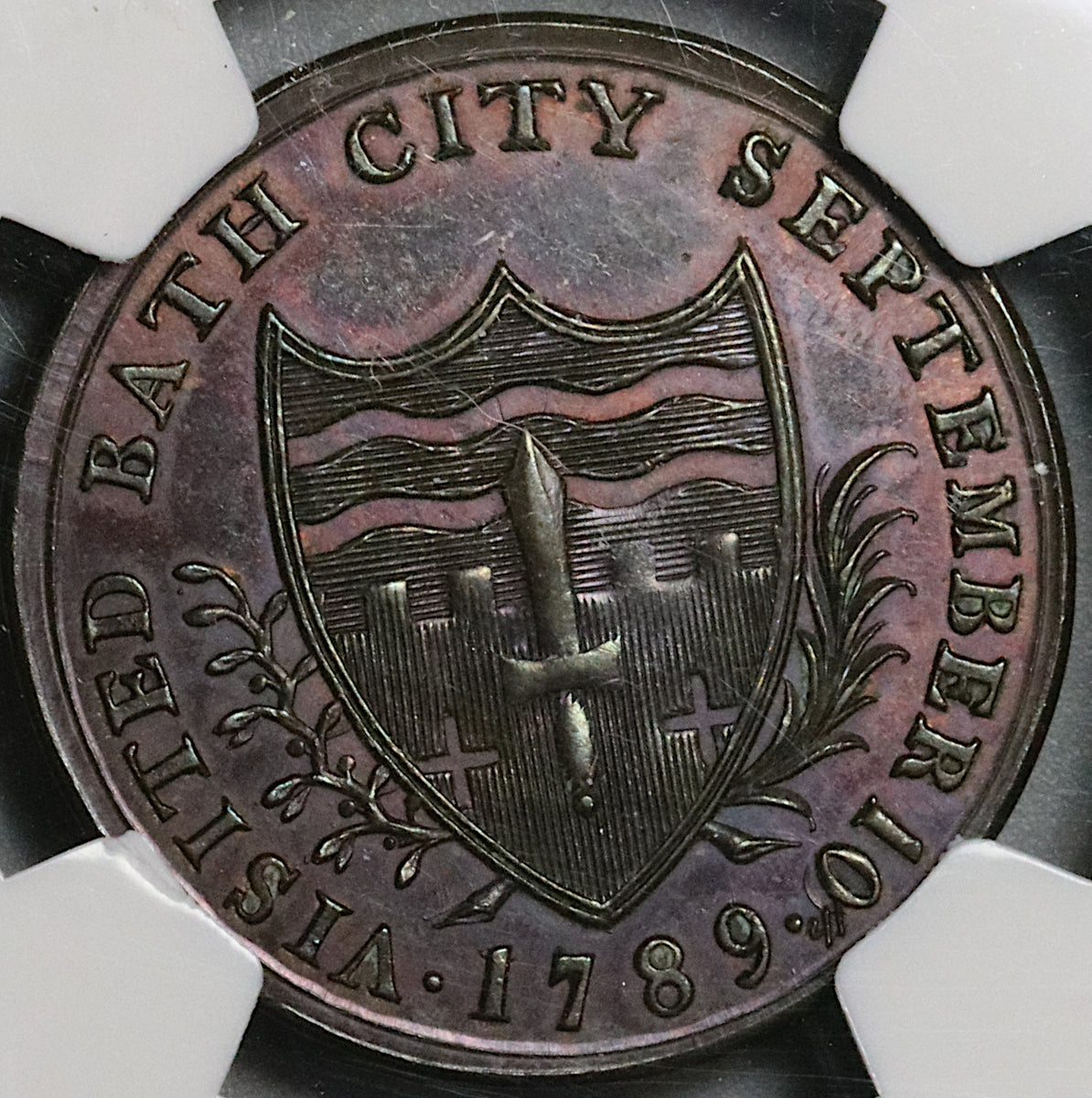 1789 NGC MS 64 Bath 1/2 Penny George III Visit Conder