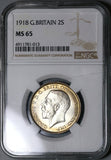 1918 NGC MS 65 Great Britain George V Florin Silver Coin POP 3/0 (22073001C)
