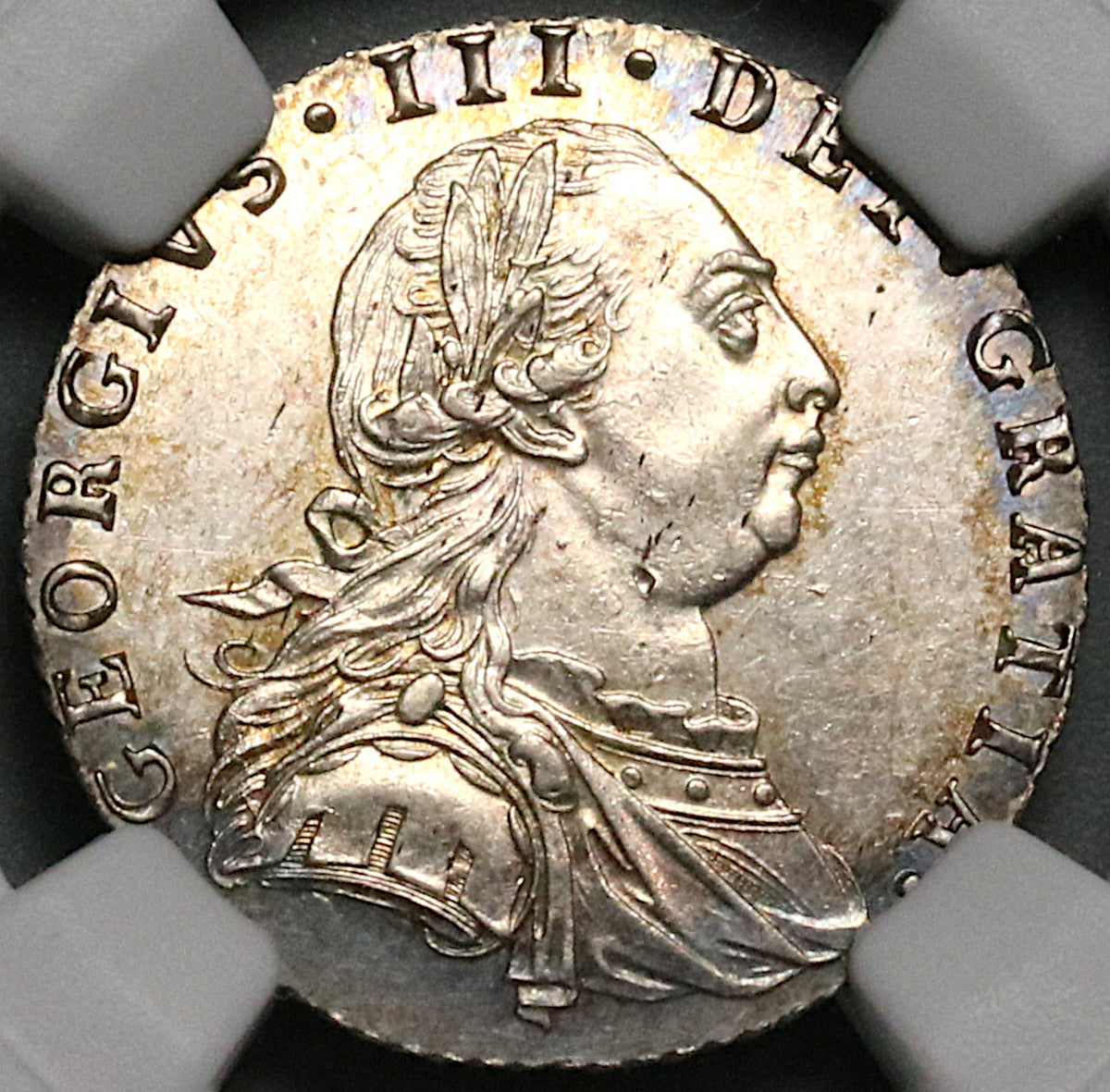 1787 NGC MS 62 George III 6 Pence Great Britain No Hearts Silver