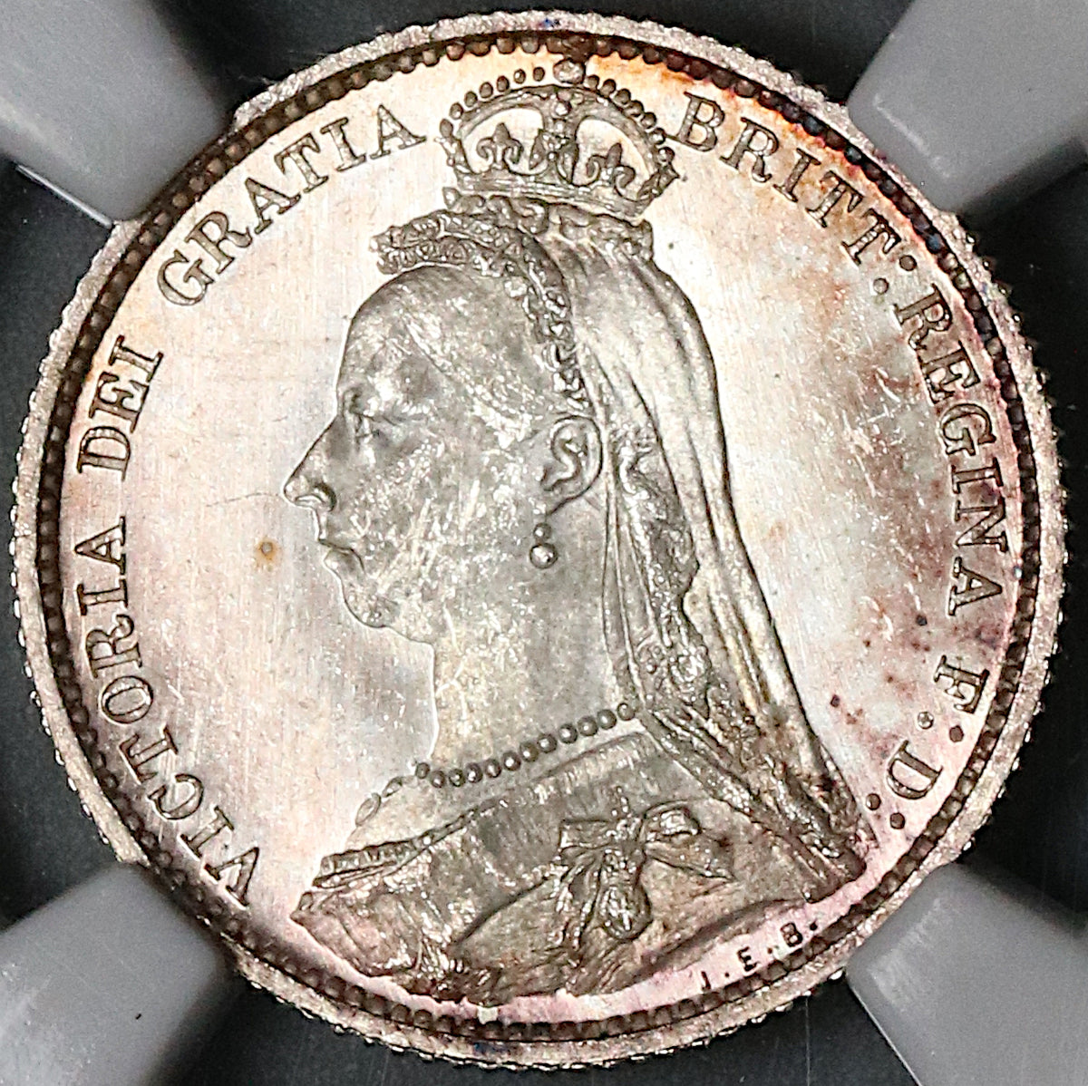1887 NGC MS 64 Victoria 6 Pence Shield Great Britain Mint State
