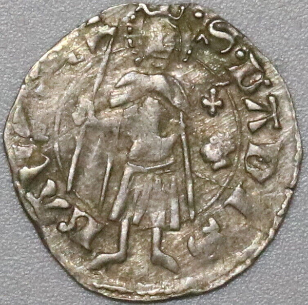 1342 Ludwig I Hungary Hammered Denar Anjou France Shield Silver Coin (23112507R)