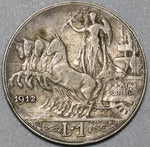 1912 Italy 1 Lira VF Horses Chariot Quadriga Rome Mint Silver Coin (23112802R)