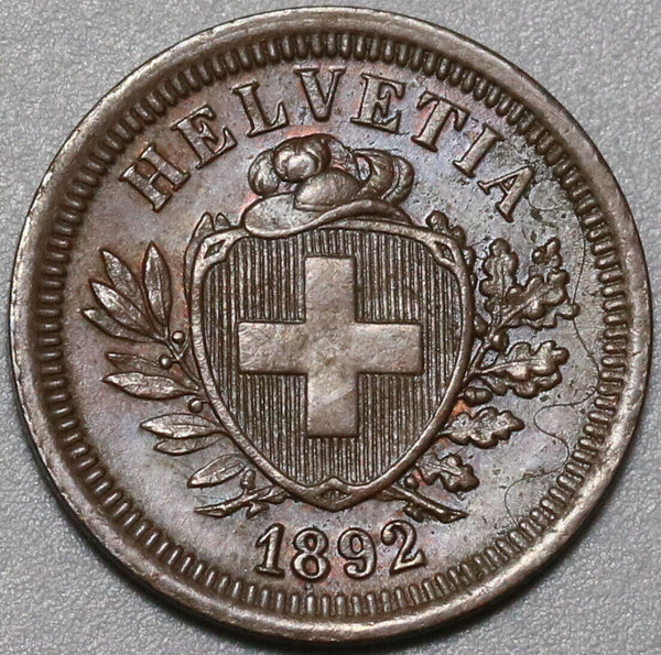 1892-B Switzerland 1 Rappen UNC Swiss Bern Strike Through Mint Error Coin (24010904R)