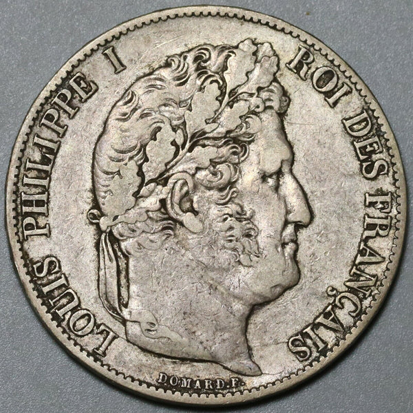 1847-A France 5 Francs VF Louis Philippe Paris Silver Crown Coin (24042403R)