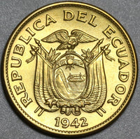 1942 Ecuador 20 Centavos GEM BU Uncirculated Brass Coin (24012002R)