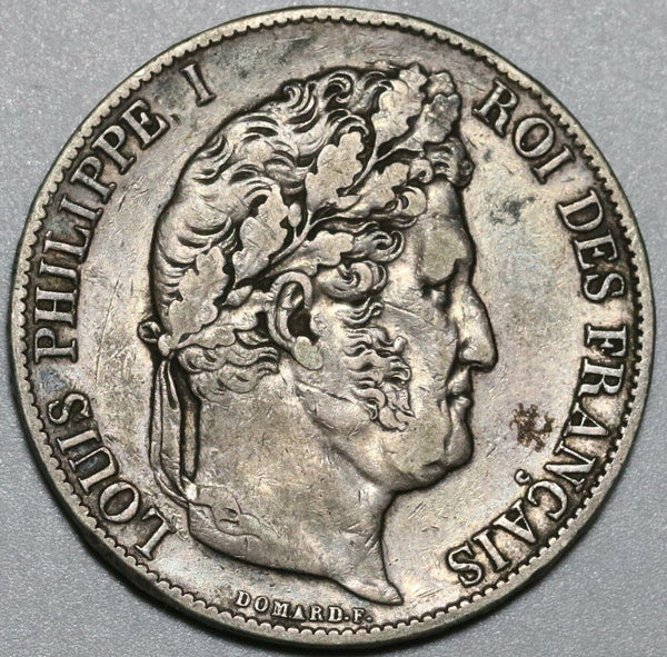1847-A France 5 Francs XF Louis Philippe I Paris Mint Crown Silver Coin (24010704R)