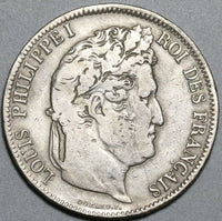 1833-L France 5 francs Louis Philippe Scarce Bayonne Mint Silver Coin (23112503R)